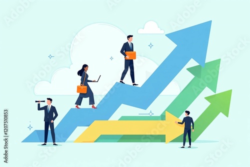 Creative Flat Design of Companies and Professionals Driving Upward Business Trends