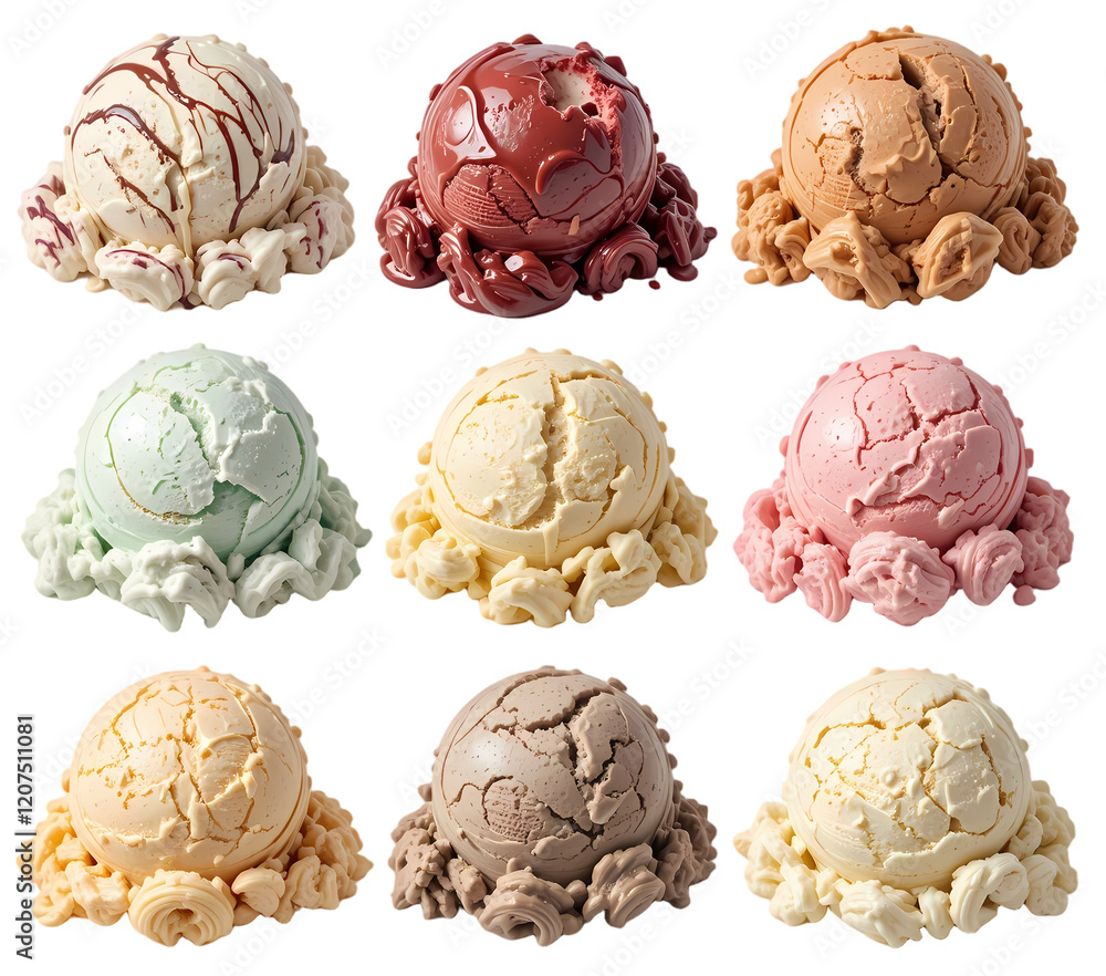 Collection of ice cream scoops isolated on transparent or white Collection of ice cream scoops isolated on transparent or white