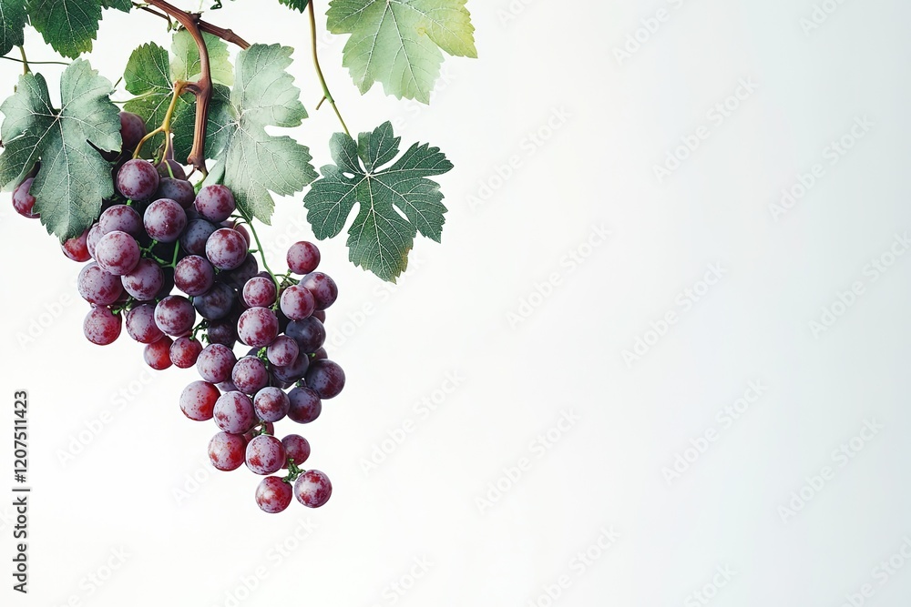 Fototapeta premium Luscious Red Grapes with Vibrant Green Leaves, Isolated on White Background, Perfect for Food, Wine,
