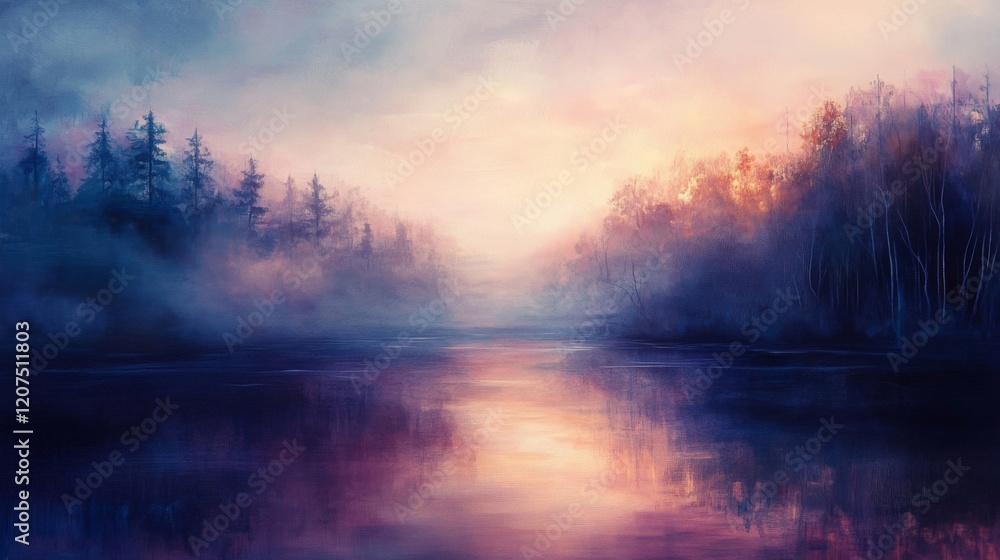 Misty Sunrise Over a Serene Forest Lake Misty Sunrise Over a Serene Forest Lake