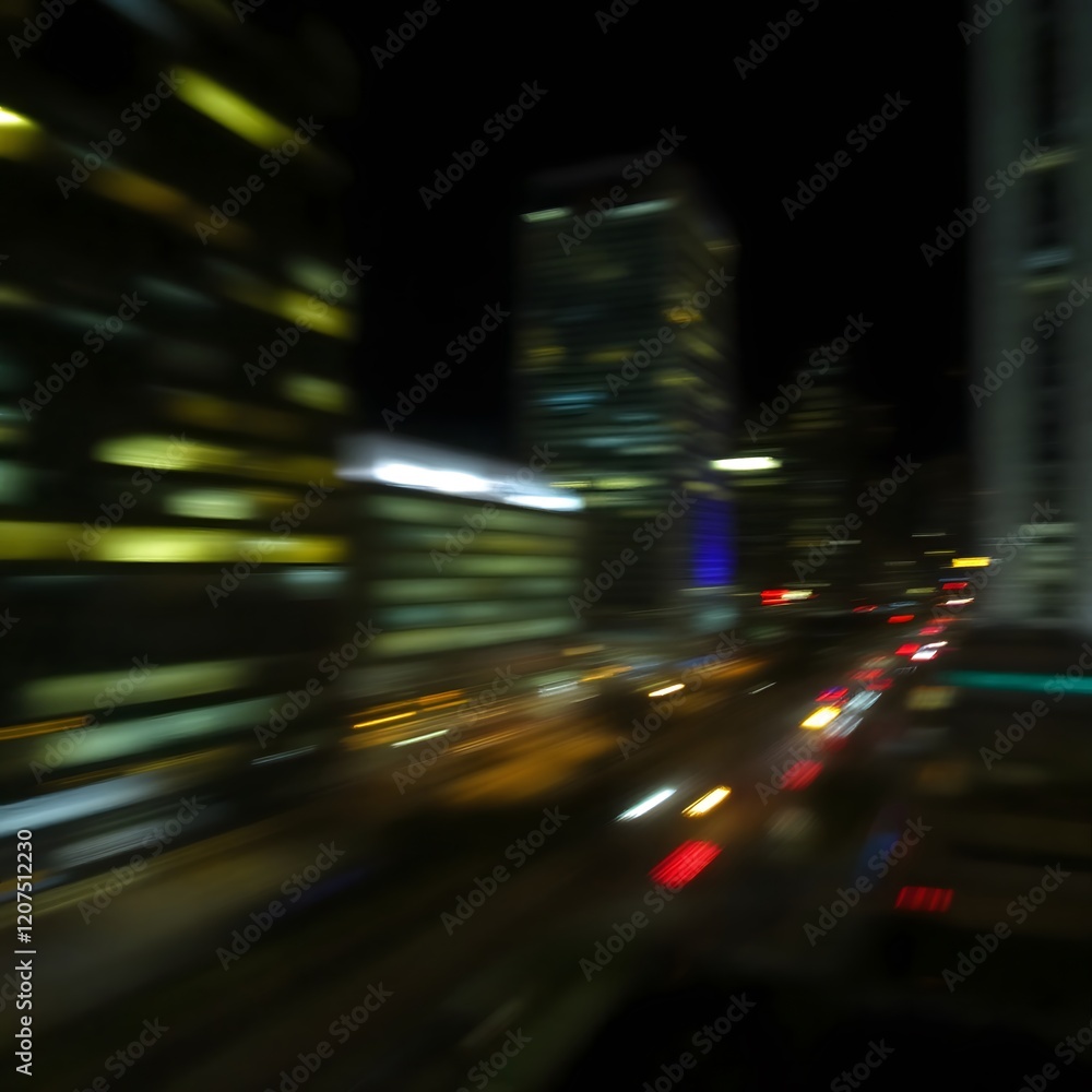 Blurry Night Cityscape Lights Streaking With Movement Dynamic Effect Blurry Night Cityscape Lights Streaking With Movement Dynamic Effect