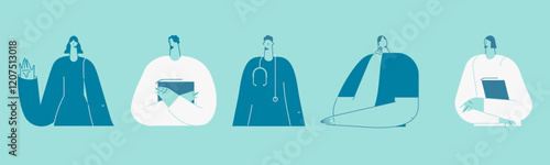 Medical team, medical insurance, specialists visit. Vector illustration flat design. Use in Web Project and Applications.