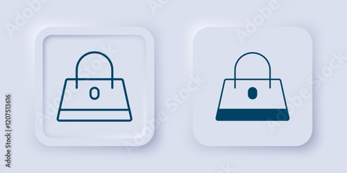 Filled and outline Handbag icon isolated on grey background. Female handbag sign. Glamour casual baggage symbol. Square button. Vector