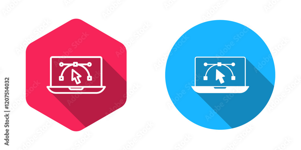 Filled and outline Computer display with vector design program icon isolated on isolated with long shadow background. Photo editor software with user interface. Vector Filled and outline Computer display with vector design program icon isolated on isolated with long shadow background. Photo editor software with user interface. Vector