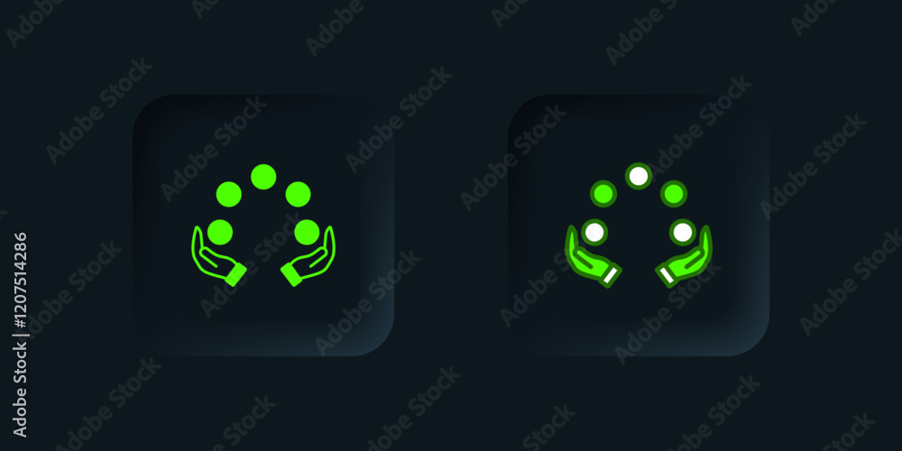 Green Juggling ball icon isolated on black background. Black square button. Vector Green Juggling ball icon isolated on black background. Black square button. Vector
