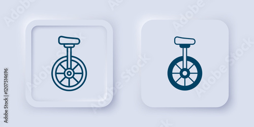 Filled and outline Unicycle or one wheel bicycle icon isolated on grey background. Monowheel bicycle. Square button. Vector