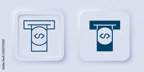 Filled and outline ATM - Automated teller machine and money icon isolated on grey background. Square button. Vector