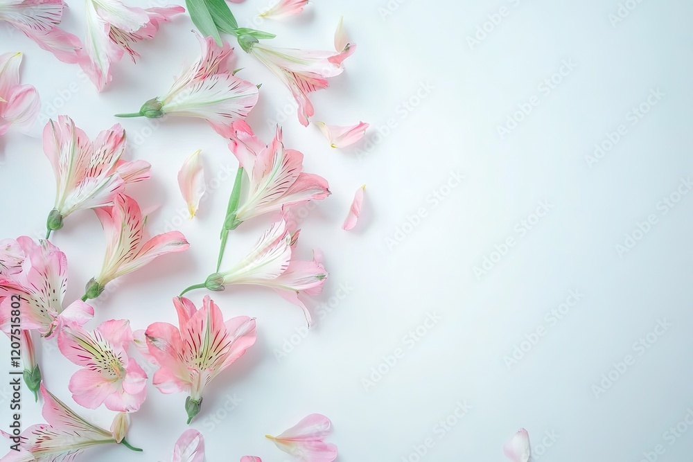 Fototapeta premium Vibrant Pink Alstroemeria Blooms on Pure White Background - High-Resolution Image Perfect for Design