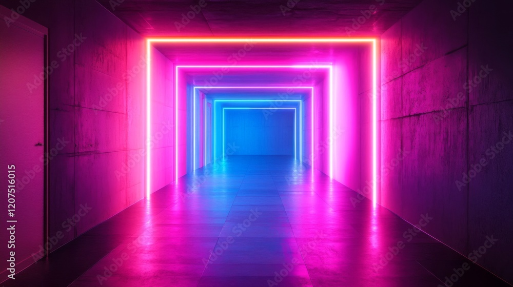 Vibrant Neon Tunnel with Pink and Blue Glowing Lights Vibrant Neon Tunnel with Pink and Blue Glowing Lights