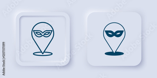 Filled and outline Carnival mask icon isolated on grey background. Masquerade party mask. Square button. Vector