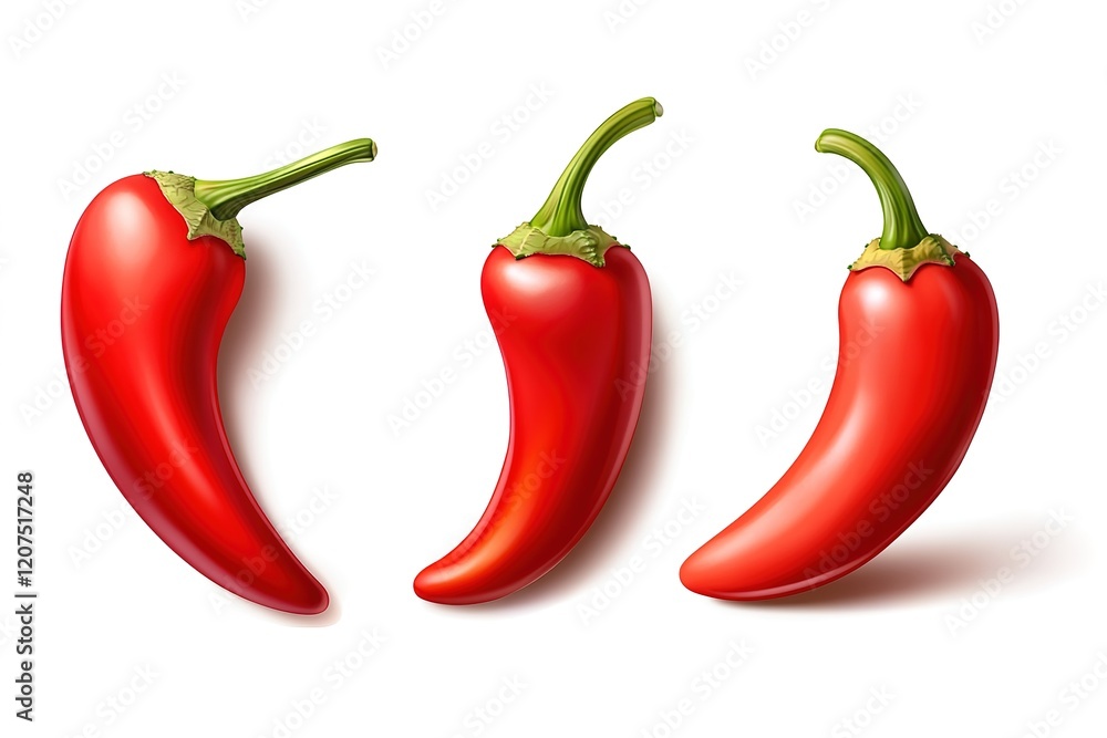 Spicy Red Chili Peppers: Vibrant, Isolated on White Background, Perfect for Culinary Designs and Spicy Red Chili Peppers: Vibrant, Isolated on White Background, Perfect for Culinary Designs and
