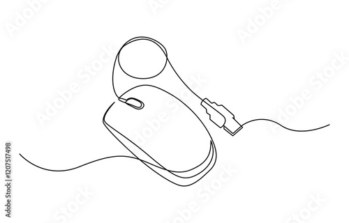 Drawn continuous one line computer mouse logo. Vector illustration, Mouse computer one continuous single line art drawing. Minimal art style.