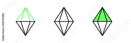 Set line Gem stone icon isolated on white background. Jewelry symbol. Diamond. Vector