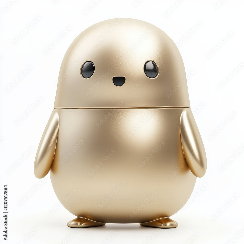 Fototapeta premium Golden penguin-shaped robot, cute, friendly expression