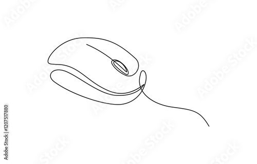 Drawn continuous one line computer mouse logo. Vector illustration, Mouse computer one continuous single line art drawing. Minimal art style.