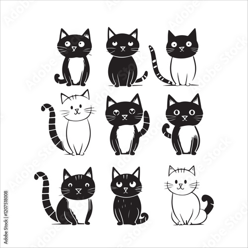 Funny cats illustration set
