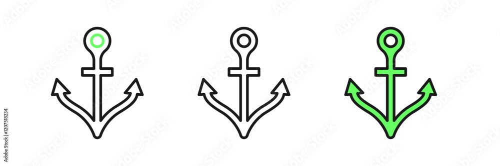 Obraz premium Set line Anchor icon isolated on white background. Vector