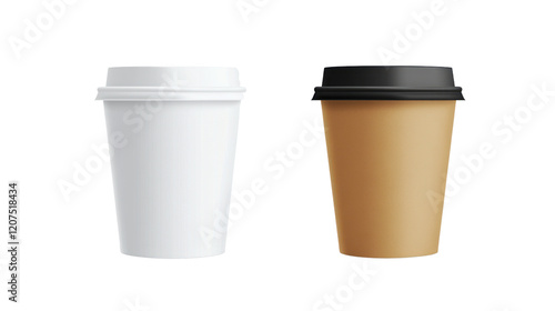 Wallpaper Mural Two coffee cups, one white and one brown, isolated on a white background, ideal for illustrations related to beverages and takeaway coffee culture. Torontodigital.ca