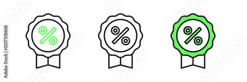 Set line Discount percent tag icon isolated on white background. Shopping tag sign. Special offer sign. Discount coupons symbol. Vector