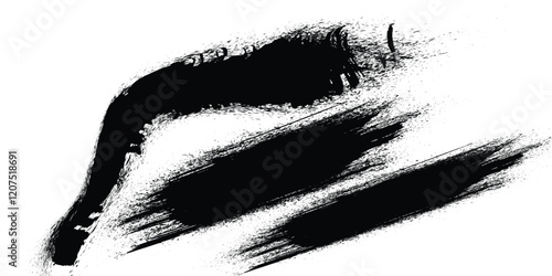 Black brush strokes isolated on white background. Horizontal banner in modern asian style. Black paint design element, turbulent