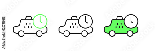 Set line Taxi waiting time icon isolated on white background. Car deadline, schedule ride. Vector