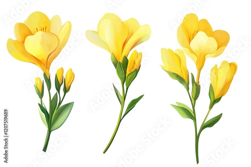 Wallpaper Mural Vibrant Yellow Freesia Trio: Elegant Floral Still Life on Pure White Background, Perfect for Spring  Torontodigital.ca