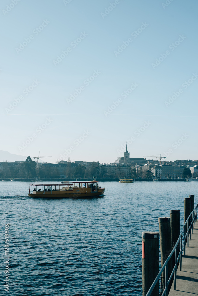 ship on Lake Geneva on a sunny day ship on Lake Geneva on a sunny day