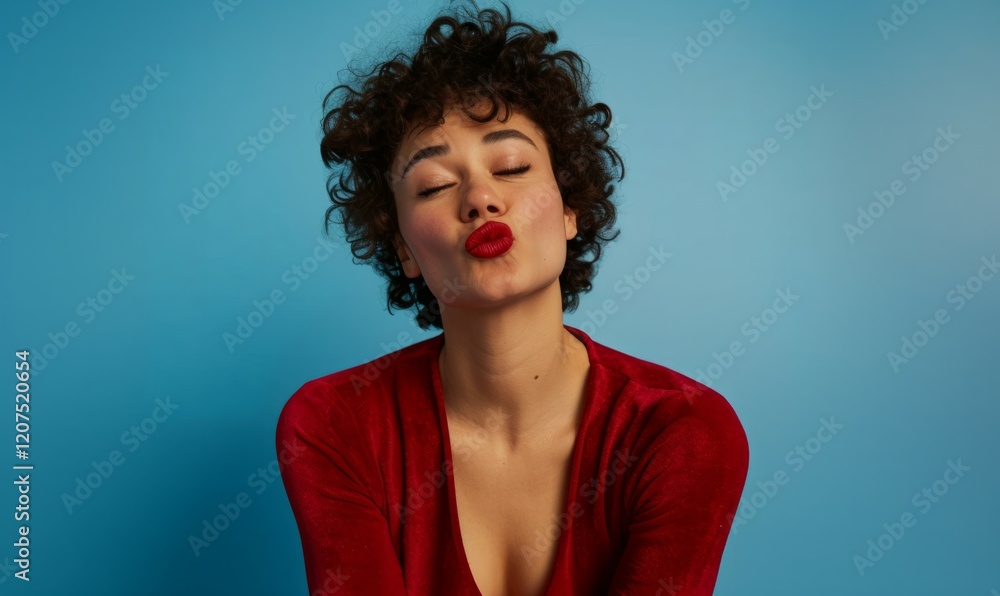 woman sending kiss on isolated background