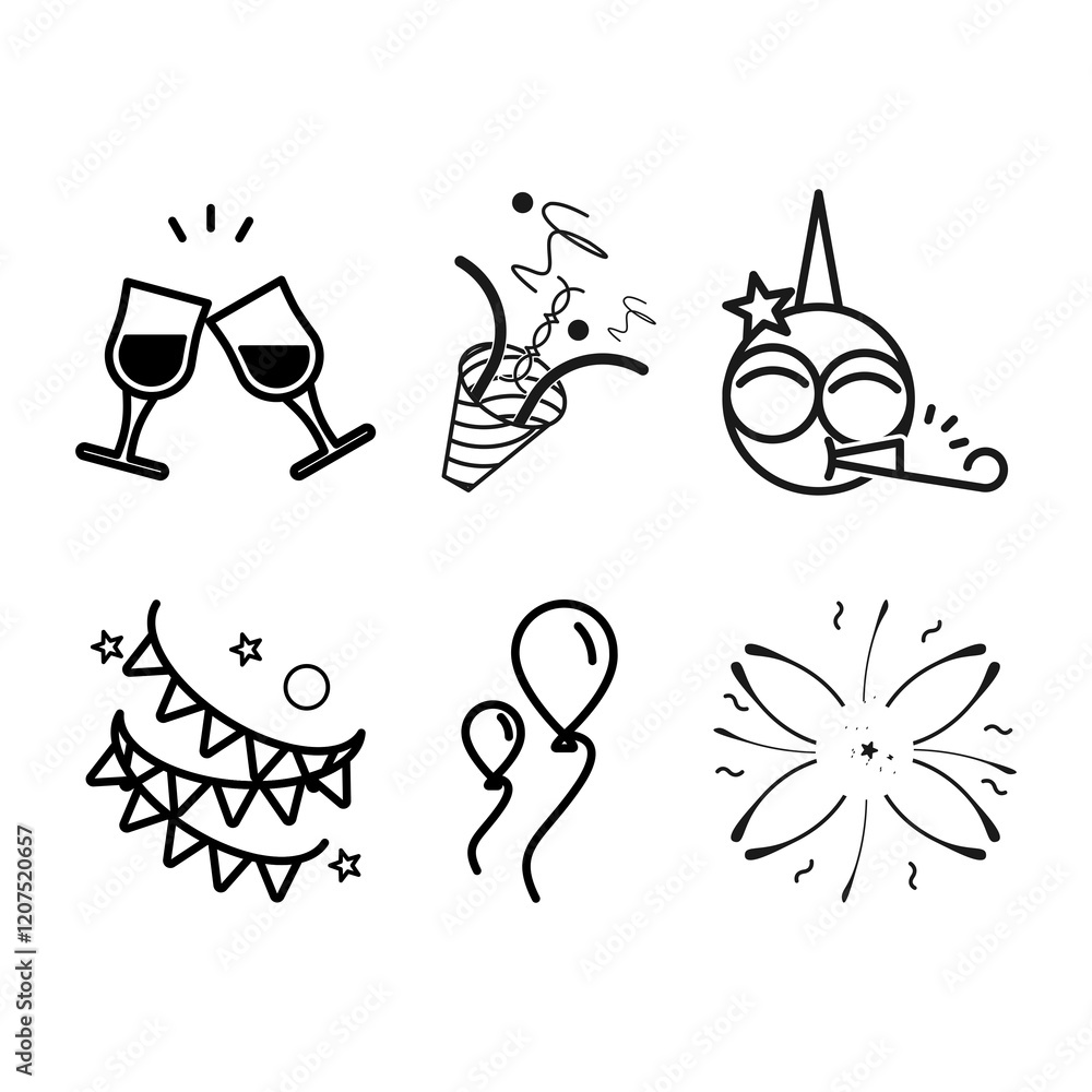 Obraz premium party celebrations line icons set, celebration thin signs , joy, happiness and enjoyment .