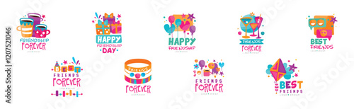 Best Friends Forever Logo Design with Colorful Element Vector Set