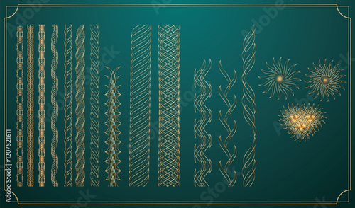 Golden frame elements on a green background