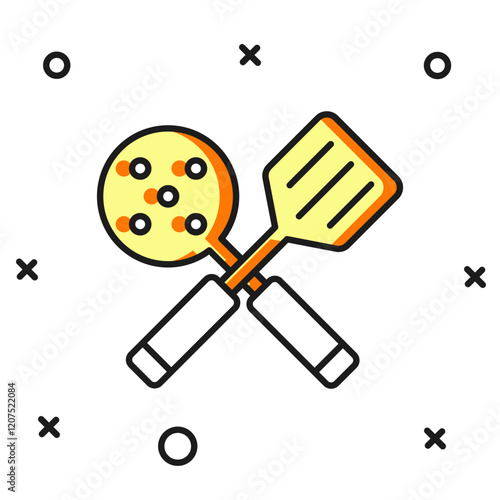 Filled outline Spatula icon isolated on white background. Kitchen spatula icon. BBQ spatula sign. Barbecue and grill tool. Flat filled outline style with shadow. Vector