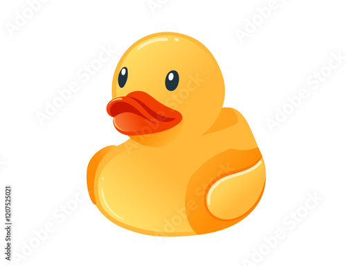 Cute yellow rubber duck. Cartoon child toy for bath. Vector illustration isolated on white background