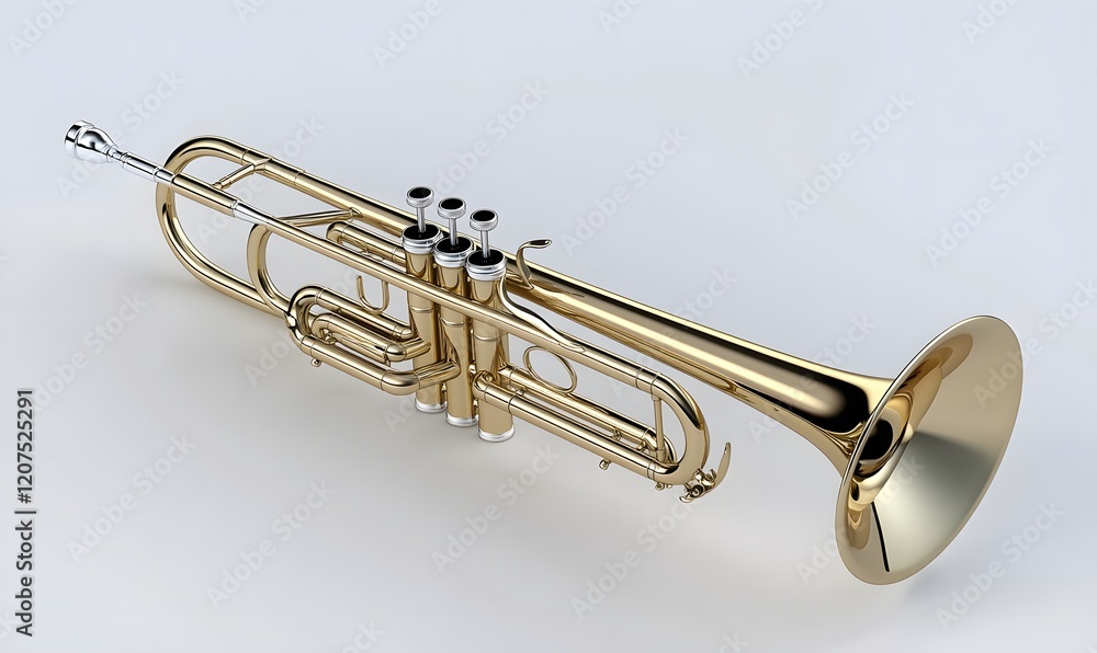 Obraz premium Gold trumpet, studio shot, music, instrument, white background, website design