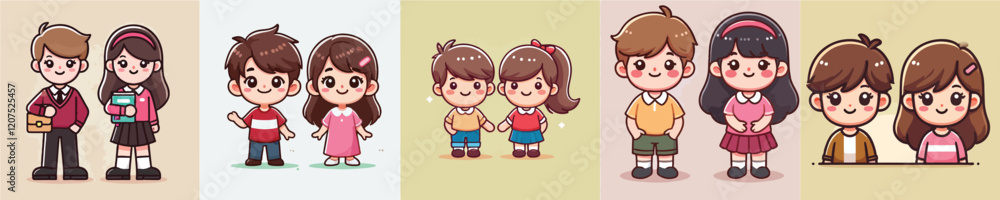 Vector collection of two little children, boy and girl Vector collection of two little children, boy and girl