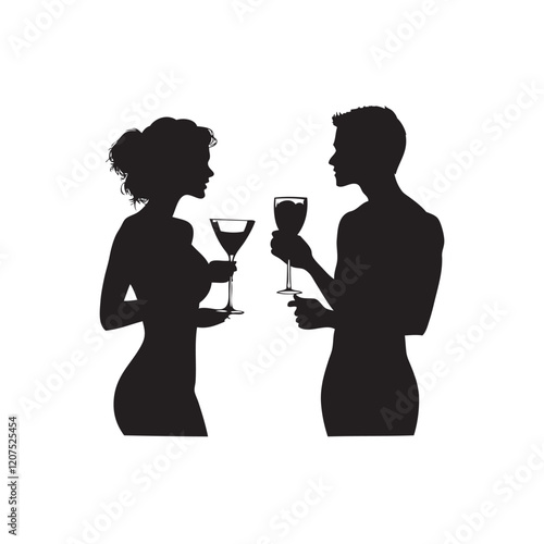 silhouette of a couple drinking wine