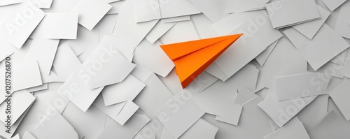 Orange Paper Airplane Soaring Above a Sea of White: A Metaphor for Innovation and Standing Out