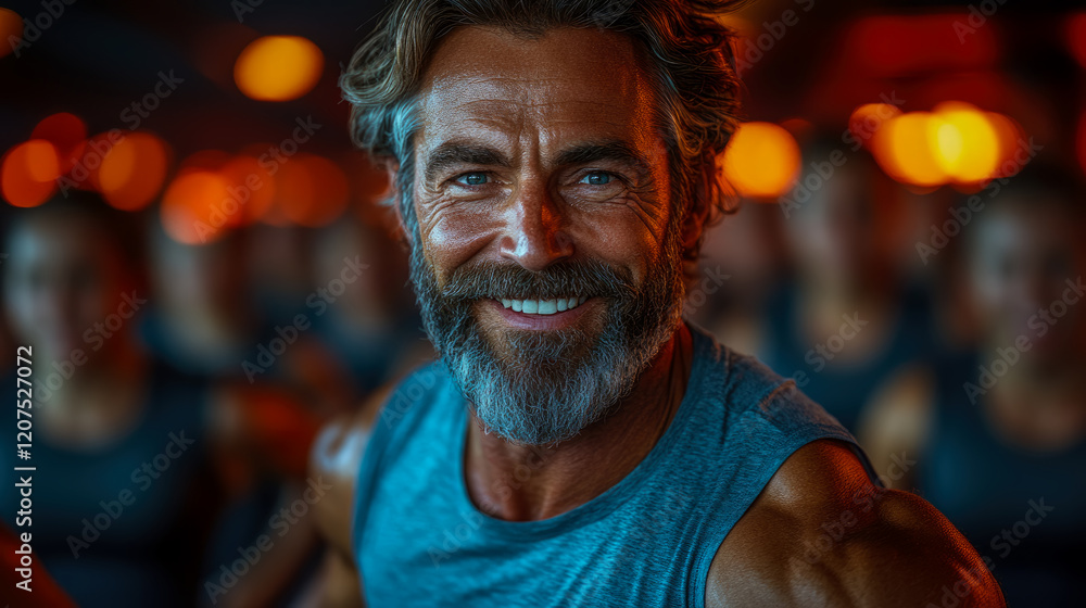 Smiling Mature Man in Fitness Class, Group Exercise, Healthy Lifestyle Portrait Smiling Mature Man in Fitness Class, Group Exercise, Healthy Lifestyle Portrait