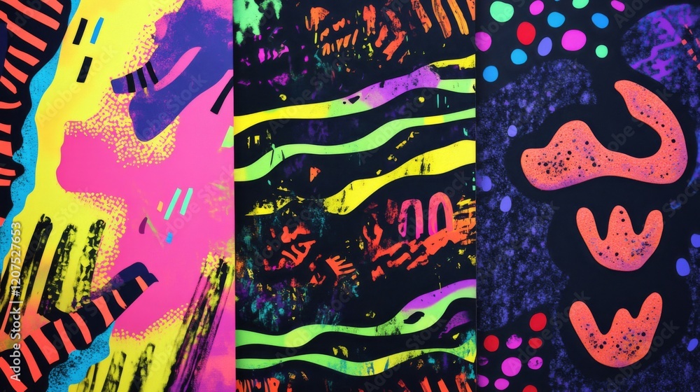 Obraz premium Vibrant Abstract Geometric Patterns with Neon Colors