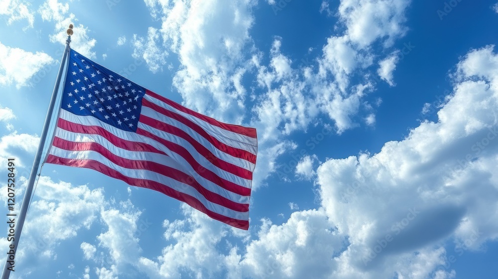 American Flag Waving Proudly Under a Bright Blue Sky American Flag Waving Proudly Under a Bright Blue Sky