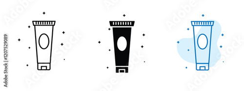 Set of 3 Face wash icons with 1 line icon, 1 silhouette and 1 unexpanded vector inside - Facewash icon ideal for skincare apps beauty routines or cosmetic product designs