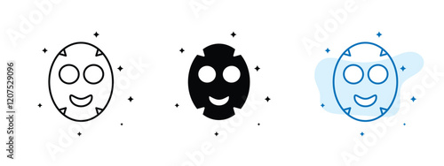 Set of 3 Facial mask icons with 1 line icon, 1 silhouette and 1 unexpanded vector inside - Facial masks icon perfect for skincare beauty routines or cosmetic product designs