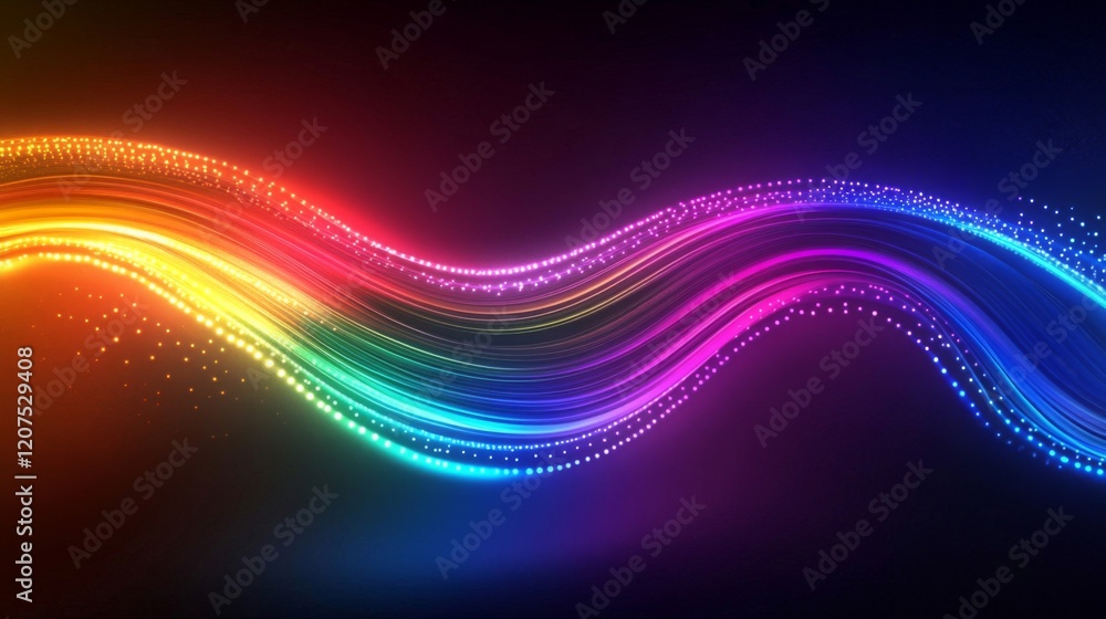 Vibrant Rainbow Wave of Sparkling Light, Abstract Background Vibrant Rainbow Wave of Sparkling Light, Abstract Background