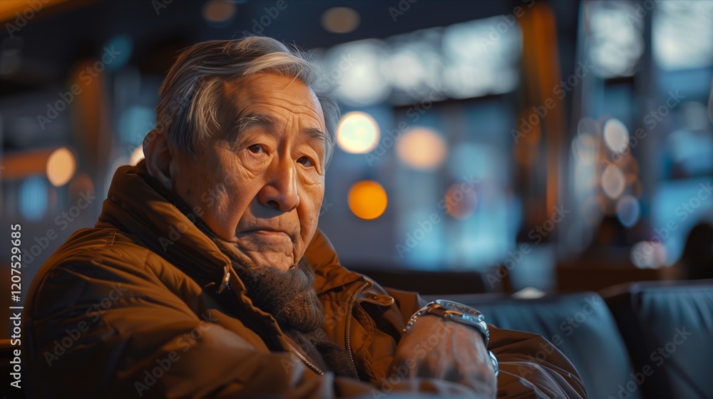 An elderly man thoughtfully gazes out the window, reflecting on life's moments. An elderly man thoughtfully gazes out the window, reflecting on life's moments.