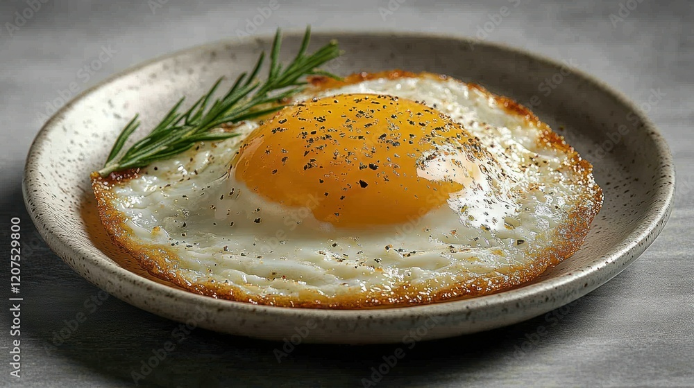 A Perfectly Fried Egg with Rosemary Garnish A Perfectly Fried Egg with Rosemary Garnish