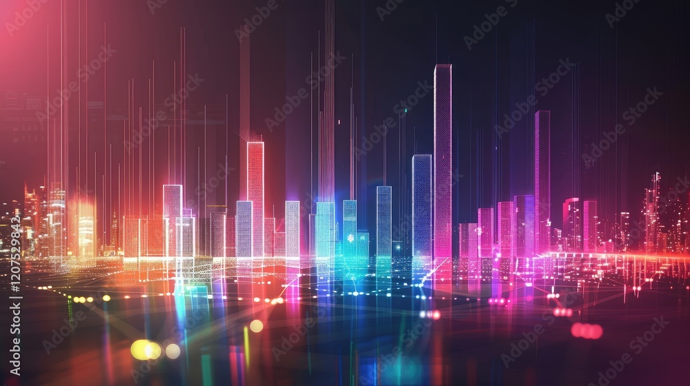 Vibrant Neon City Skyline with Futuristic Digital Glow Vibrant Neon City Skyline with Futuristic Digital Glow