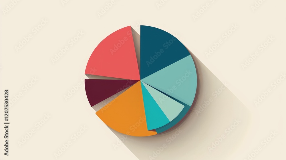Fototapeta premium Vibrant Multicolored Pie Chart with Long Shadow