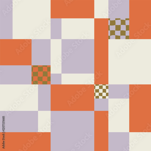 Abstract Y2K geometric seamless pattern. Mosaic nostalgic 2000s background. Minimalistic retro design vector illustration. 