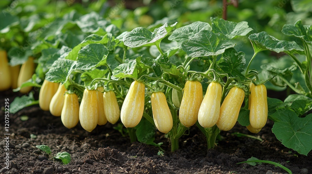 Vibrant Yellow Squash Blossoming in a Lush Garden Vibrant Yellow Squash Blossoming in a Lush Garden