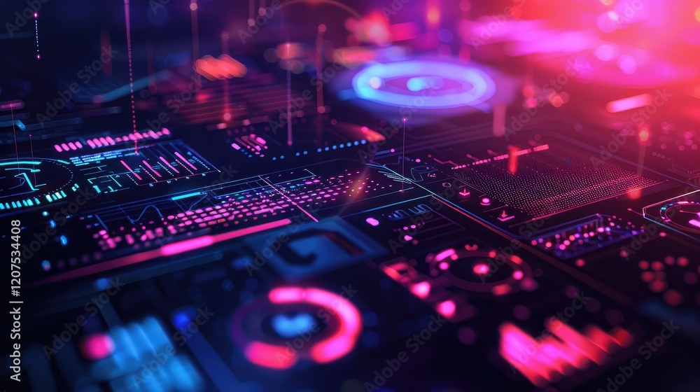 Futuristic Digital Interface with Neon UI Elements Futuristic Digital Interface with Neon UI Elements